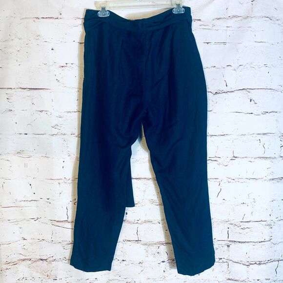 Calvin Klein Linen Blend Pants 12 Navy Tapered Leg Resort Casual Trousers Boho - Picture 2 of 8